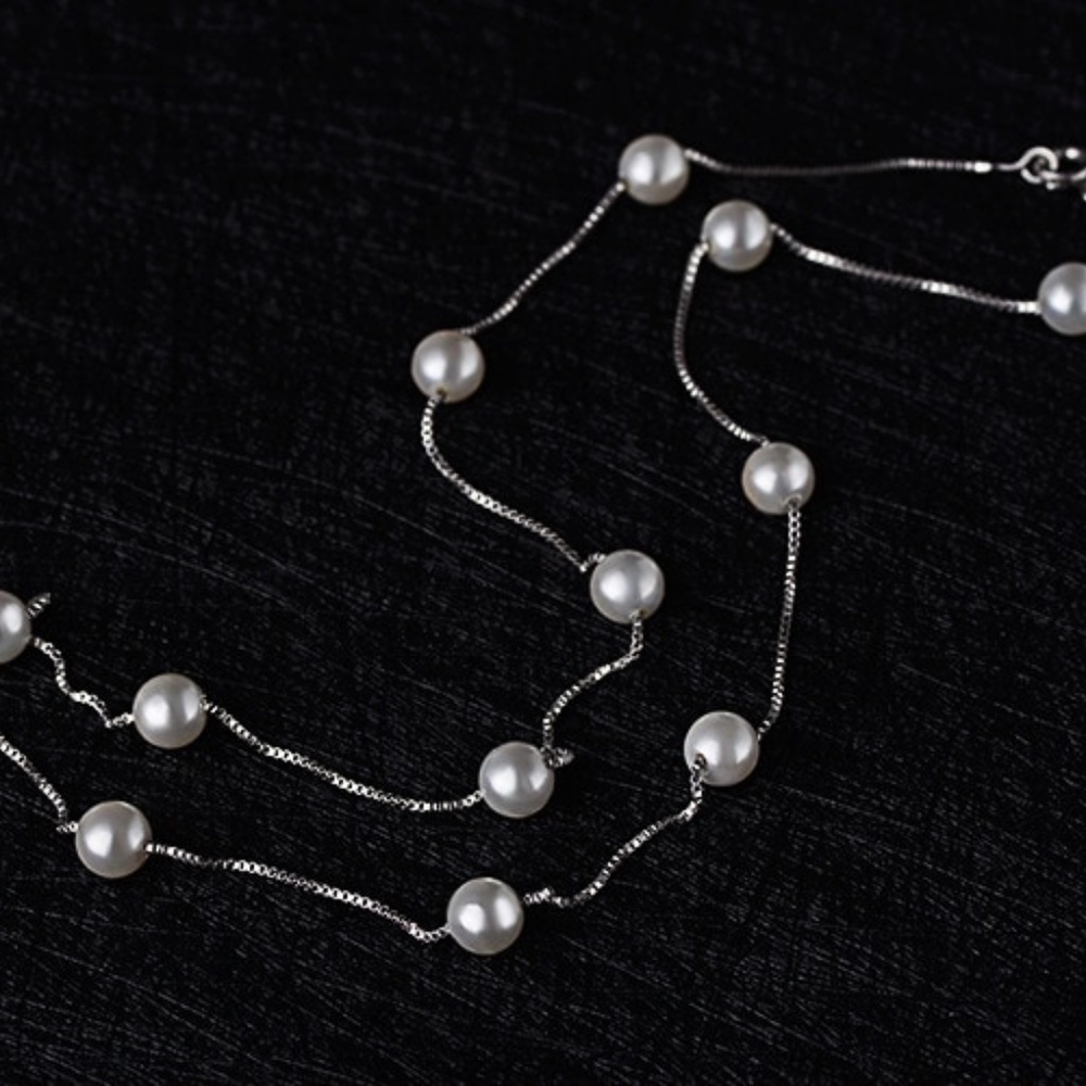 Sold out🔥New Shell Pearl station necklace 16” .925 - Picture 3 of 5